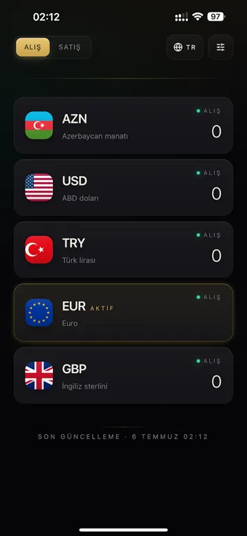 Valuta app — watchlist